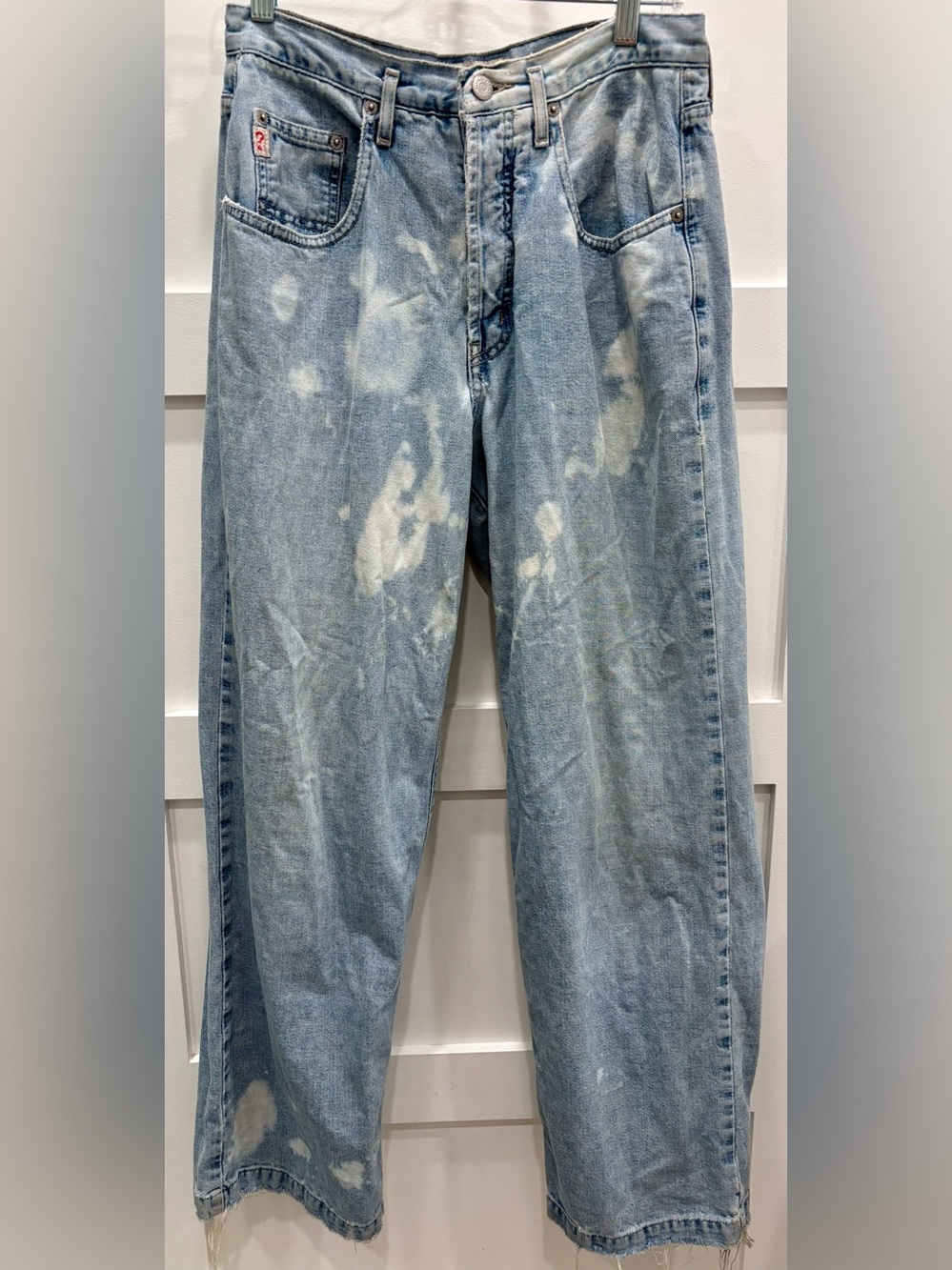 Vintage Y2K 90s Thrashed Guess Wide Leg Jeans Light Wash Bleach Stained